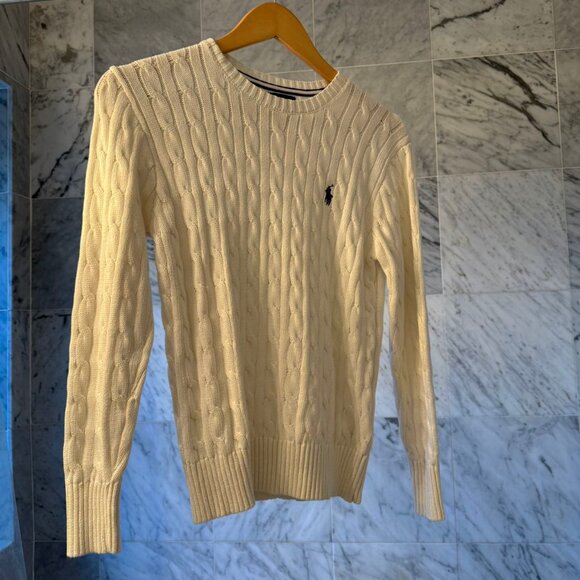 Ralph Lauren Girls' Cable-Knit Cotton Sweater in Cream White - Picture 1 of 4
